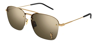Shop Saint Laurent Sl 309 M 004 Navigator Sunglasses In Gold