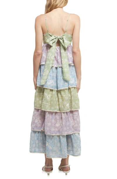 English Factory Floral Print Maxi Tiered Dress In Green Multi