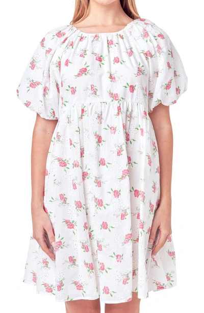 English Factory Women's Plus Size Floral Cotton Embroidered Dress In White Multi