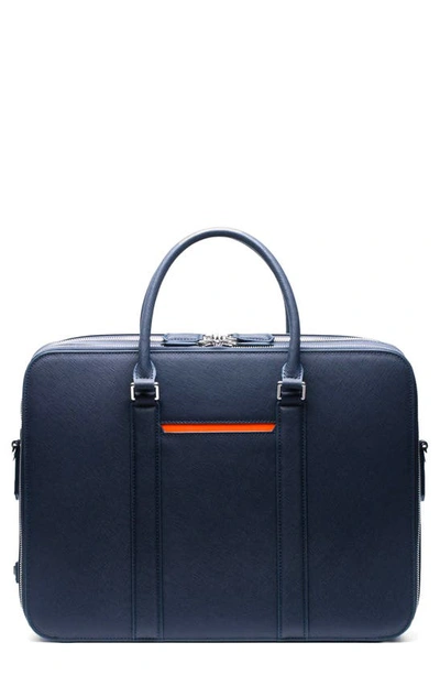 Shop Maverick & Co. Manhattan Double Zip Leather Briefcase In Navy