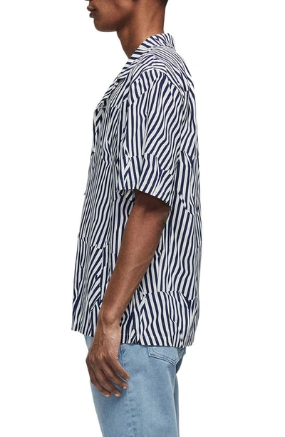 Shop Rag & Bone Avery Print Short Sleeve Button-up Camp Shirt In Navy Stripe