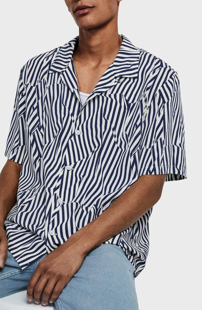 Shop Rag & Bone Avery Print Short Sleeve Button-up Camp Shirt In Navy Stripe