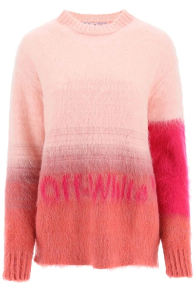 Shop Off-white Helvetica Logo Mohair Sweater In Coral Red (fuchsia)