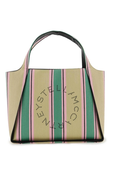 Shop Stella Mccartney Stella Logo Raffia Tote Bag In Green (beige)