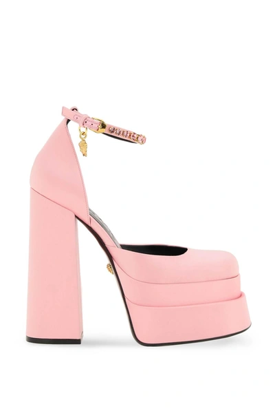 Shop Versace Medusa Aevitas Double Platform Pumps In Candy Oro  (pink)