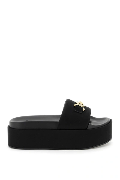 Shop Versace Medusa Biggie Satin Platform Slides In Black  Gold (black)