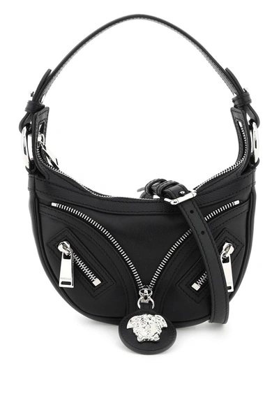 Shop Versace Repeat Mini Hobo Bag In Black Palladium (black)