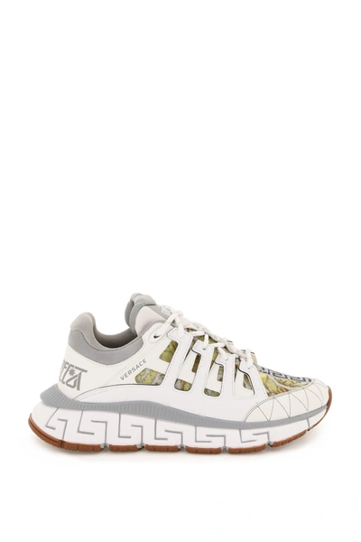 Shop Versace Trigreca Sneakers In White Grey Gold (white)