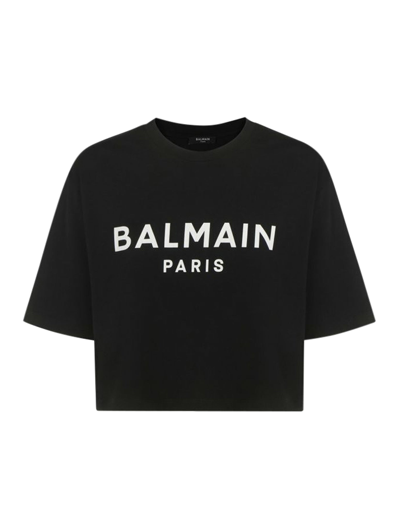 Shop Balmain Cropped T-shirt In Black