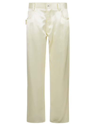 Shop Bottega Veneta 5 Pockets Straight-leg Shiny Trousers In Chamomile