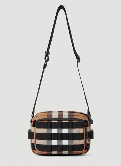 Shop Burberry Check Printed Zipped Shoulder Bag In Brown