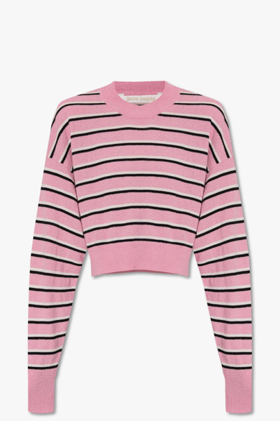 Shop Palm Angels Cropped Sweater With Stripes In Pink Multi