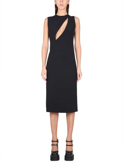 Shop Versace Sleeveless Midi Dress With Cutouts In Nero