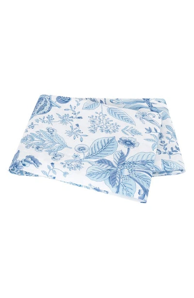 Matouk Pomegranate Linen Flat Sheet In Porcelain Blue