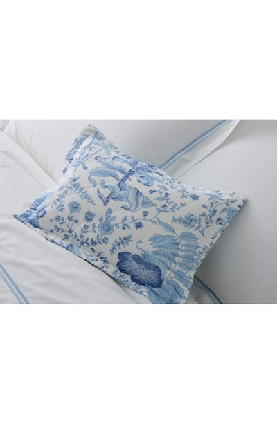 Matouk Pomegranate Linen Flat Sheet In Porcelain Blue