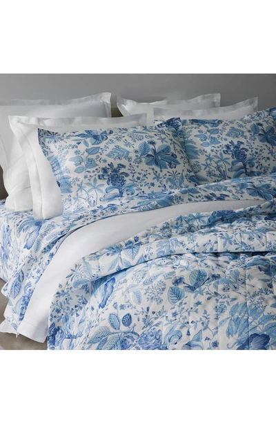 Matouk Pomegranate Linen Flat Sheet In Porcelain Blue