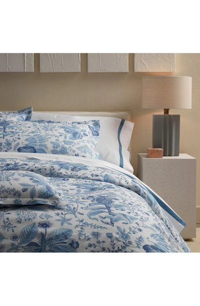 Matouk Pomegranate Linen Flat Sheet In Porcelain Blue