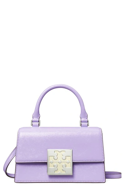 Shop Tory Burch Mini Bon Bon Faux Patent Leather Top Handle Bag In Pale Lavender