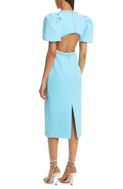 Shop Rebecca Vallance Michelle Puff Sleeve Cutout Waist Midi Dress In Blue