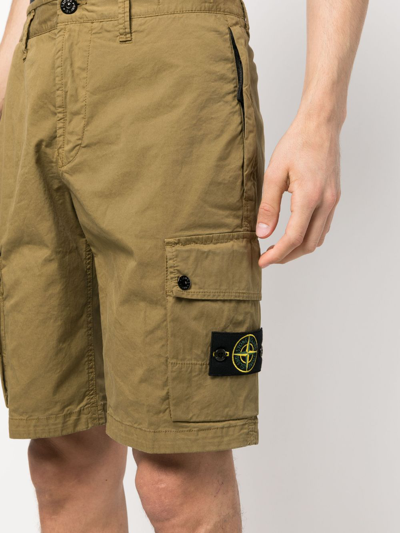 Shop Stone Island Compass-patch Cargo Shorts In Green