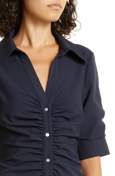 Cinq À Sept Elina Ruched Button-front Mini Dress In Navy