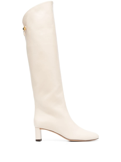 Shop Maison Skorpios 50mm Knee-high Leather Boots In Nude