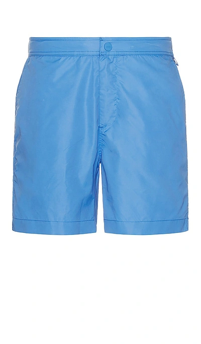 Shop Onia 6 E Snap Front Swim Trunks In Pool Blue