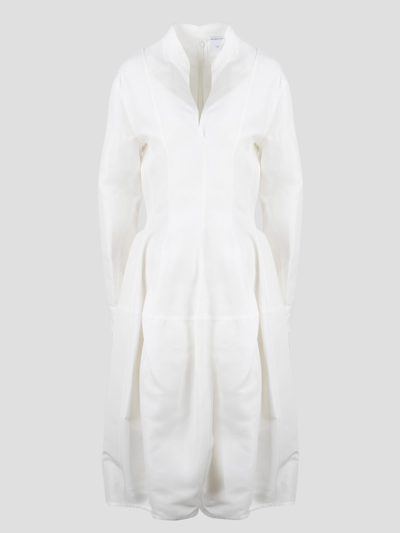 Bottega Veneta Fluid Pleated Linen Midi Dress In White