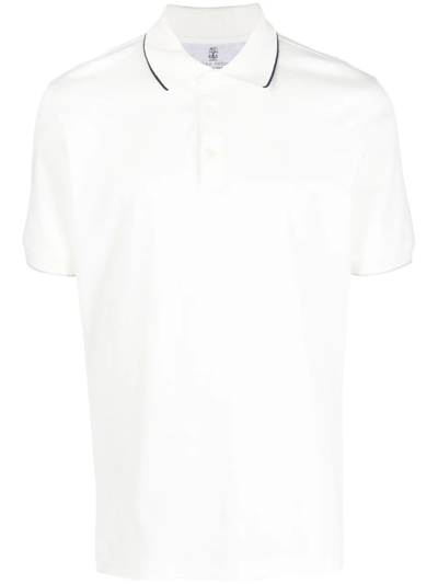 Shop Brunello Cucinelli White Cotton Polo Shirt In Bianco