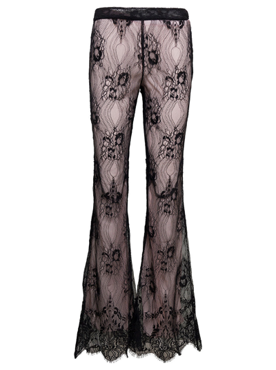 Shop Dsquared2 Black Flared Pants With Floral Lace All-over In Polyester Woman