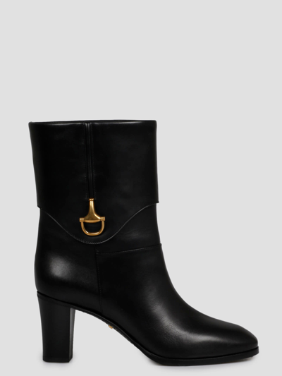 Shop Gucci Half Horsebit Boot In Black