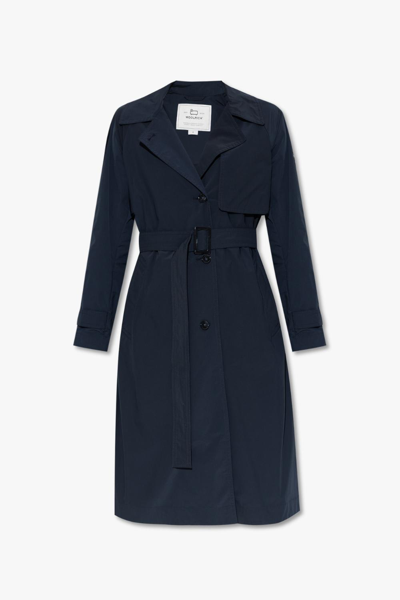 Shop Woolrich Trench Coat With Logo In Blu