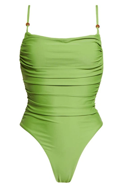 Shop Veronica Beard Cynzia Ruched One-piece Swimsuit In Forest Army
