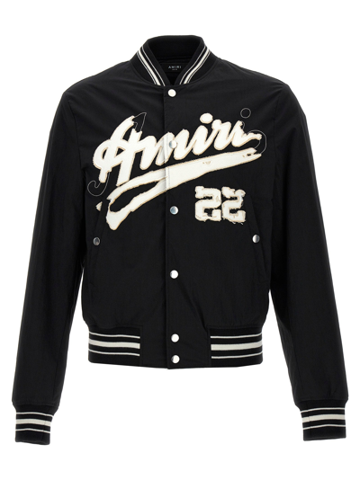 Shop Amiri Shrunken Bomber Jacket In White/black