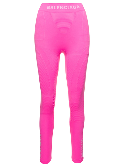 Shop Balenciaga Pink Athletic Leggings With Logo In Polyammide Stretch Woman