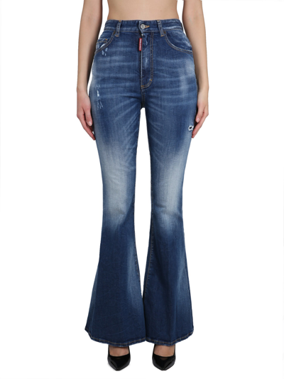 Shop Dsquared2 High Rise Flare Jeans In Blu