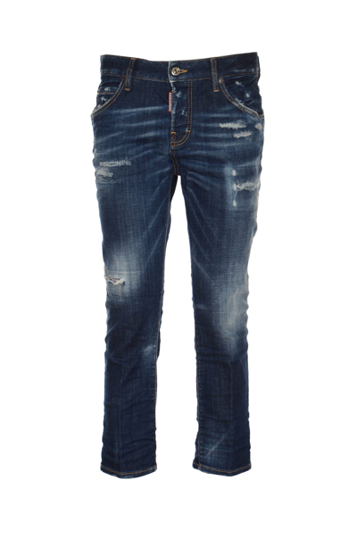 Shop Dsquared2 Rip Detail Jeans In Navy Blue