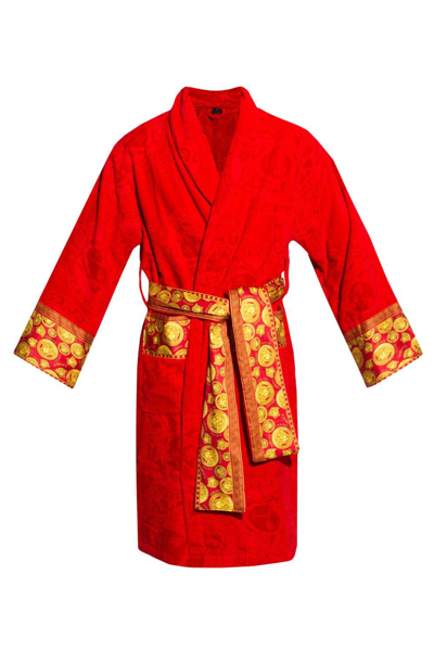 Shop Versace Medusa Printed Long-sleeved Robe In Red
