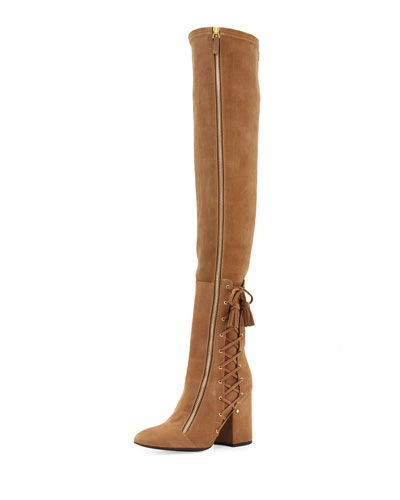 Laurence Dacade Suede Laced-side Over-the-knee Boot, Beige In Tan