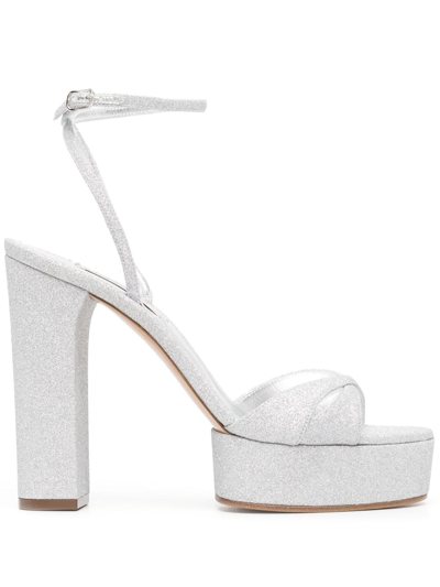 Shop Casadei Betty Citylight 130mm Platform Sandals In Silver