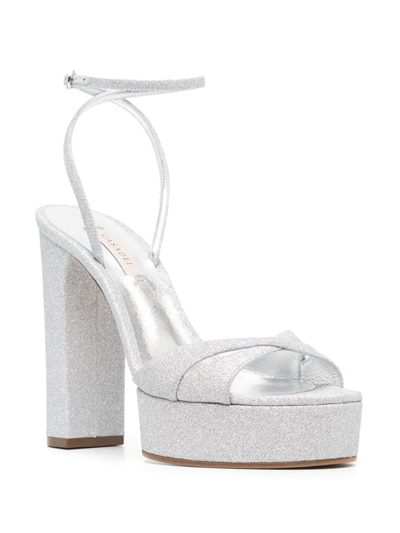 Shop Casadei Betty Citylight 130mm Platform Sandals In Silver