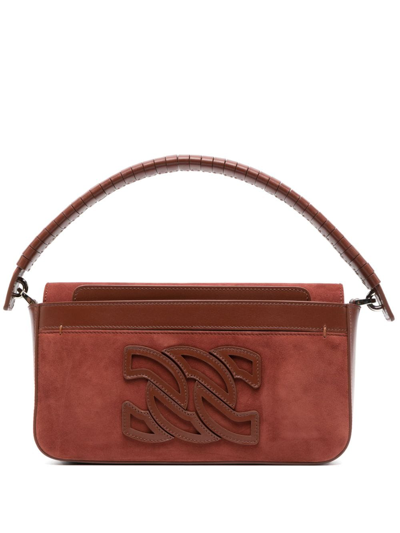 Shop Casadei C-chain Leather Shoulder Bag In Brown