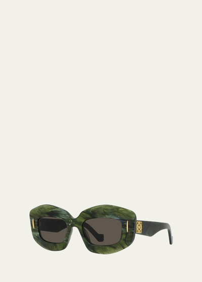 Loewe Silver Screen 49mm Rectangular Sunglasses In Sdkgrn/brn