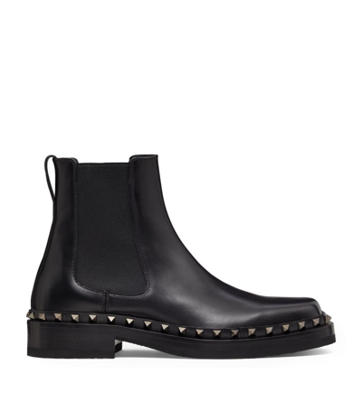 Shop Valentino Leather M-way Rockstud Ankle Boots In Black