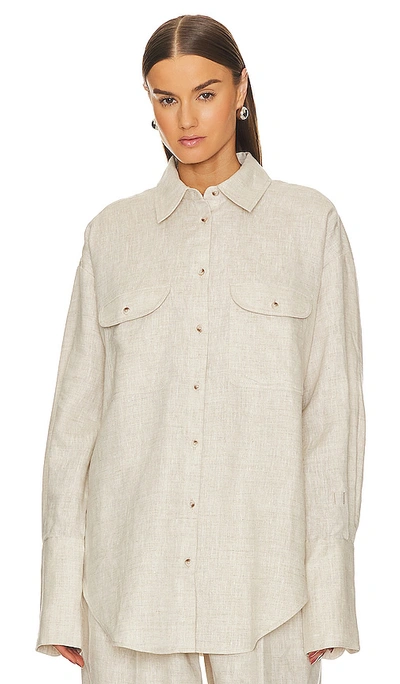 Shop Helsa Linen Button Down Shirt In Natural Linen