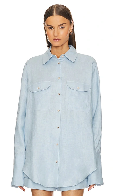Helsa Linen Button Down Shirt In Chambray Blue