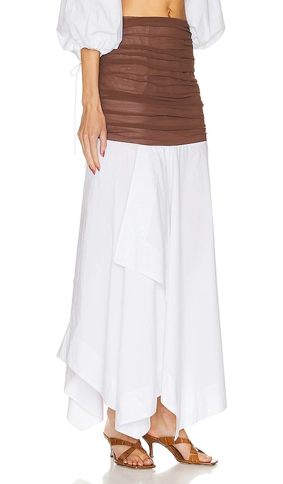 Shop Helsa Cotton Poplin Skirt With Sheer Overlay In White & Brown