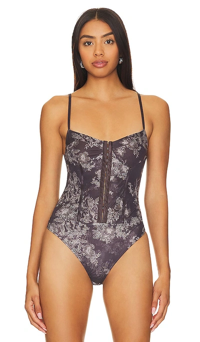 Free People Intimately Fp Floral Mesh Bodysuit In Chocolate