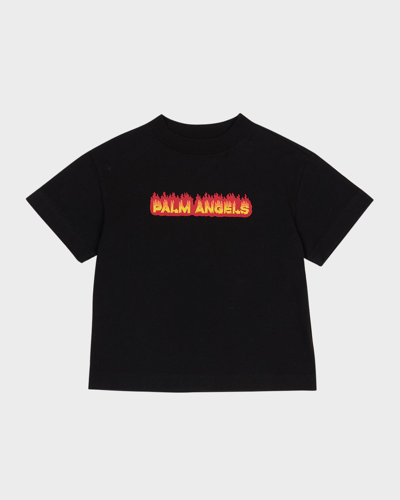 Shop Palm Angels Boy's Flames Logo-print T-shirt In Black Red