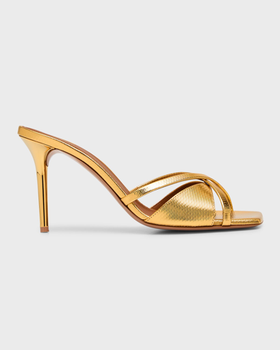 Shop Malone Souliers Penn Metallic Crisscross Slide Sandals In Gold